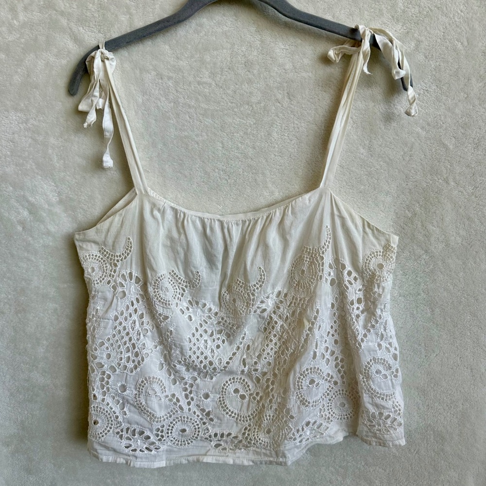 Anthropologie HD in Paris Silk Blend Eyelet Lace Tie Shoulder Cami Tank Top S